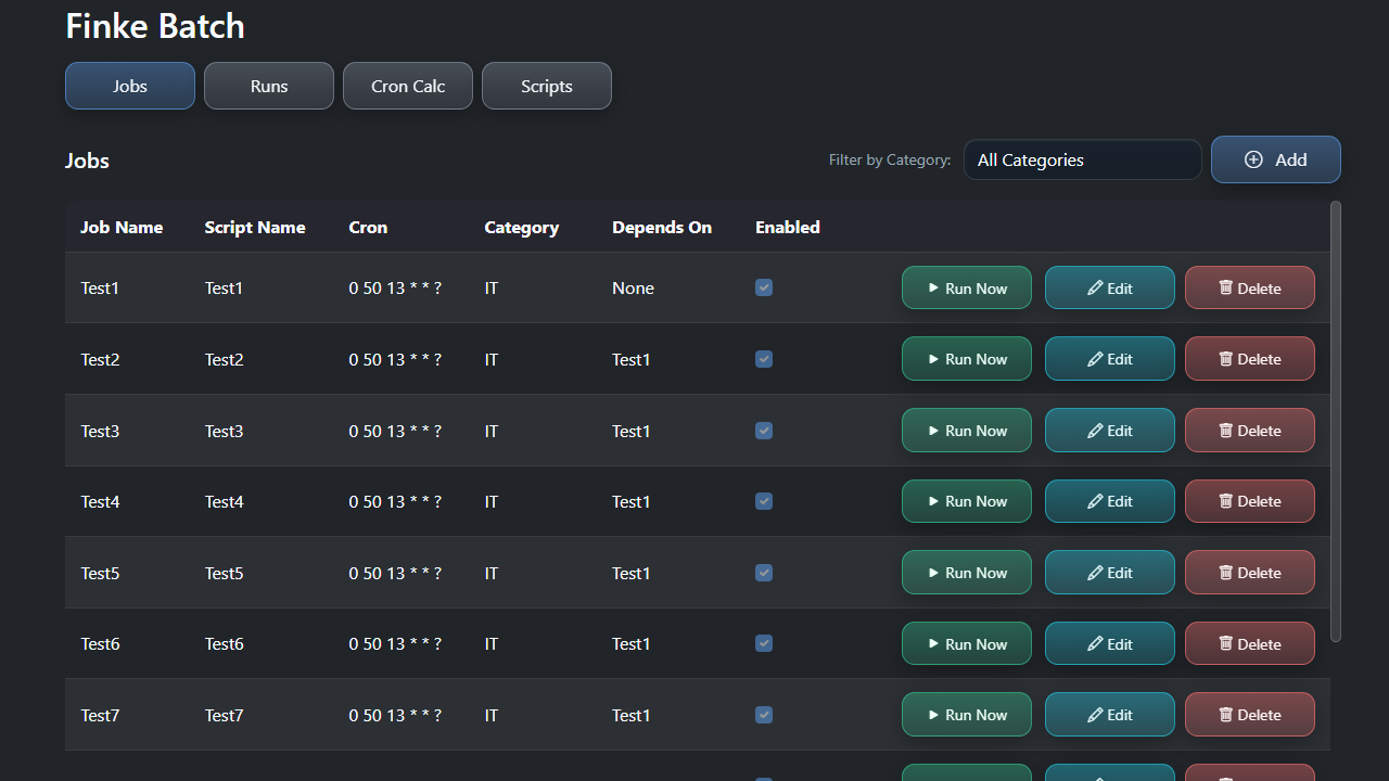 Finke Batch UI screenshot